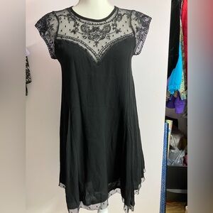 Impressions Women’s Embellished Trapeze Dress, Small, Mini, Lace Details, Black